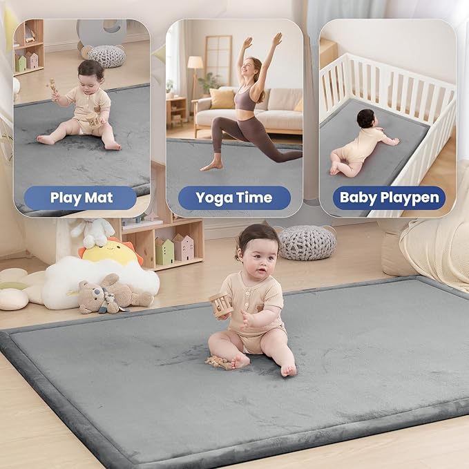 Extra Large 79"x118" Baby Activity Play Mat for Floor, 1.3" Thick Elasti Foam for Tummy Time & Crawling, Non-Slip Nursery Rug for Infants, Toddlers & Kids, Tatami Style Mat for Yoga, Living Room, Classroom & Playroom (Dark Gray)