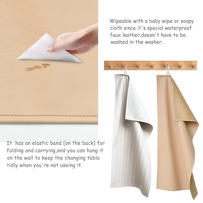 Owlowla Baby Diaper Changing Pad Portable Changing Mat Travel Changing Pad Liner for Baby and Small Toddler(Beige&Herringbone)