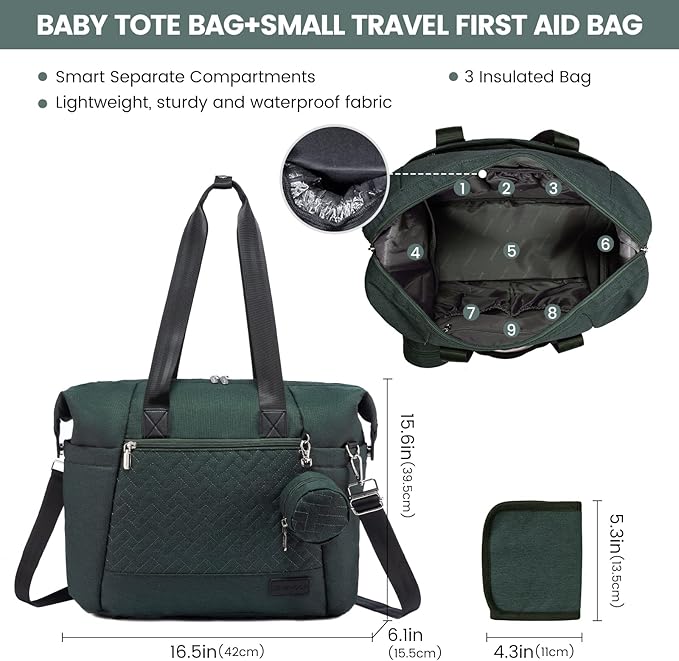 LOVEVOOK Diaper Bag Tote, Large Baby Diaper Bag Waterproof Travel Diaper Tote with Changing Pad