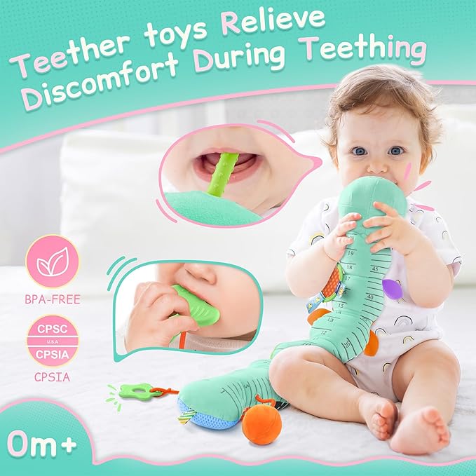 Baby Toys Sensory Musical Animal Stuffed Toy for Infant 0-3-6-12 Months Tummy Time Newborn, Plush Caterpillar with Mirror,Crinkle,Rattle Teething Toys for Baby Boys Girls Shower Gifts, Blue