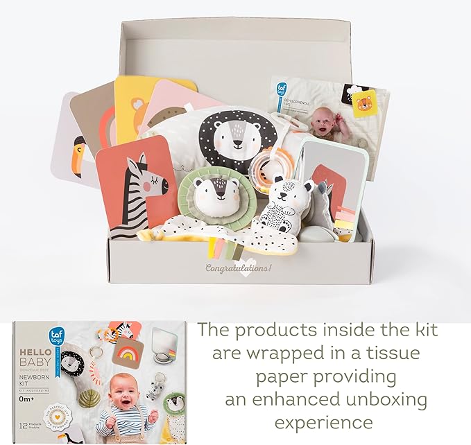Taf Toys Newborn Developmental Toy Kit, Perfect for Boys and Girls, Includes 12 Essential Boy and Girl Toys for Learning and Stimulation, Ideal New Baby Gift Basket