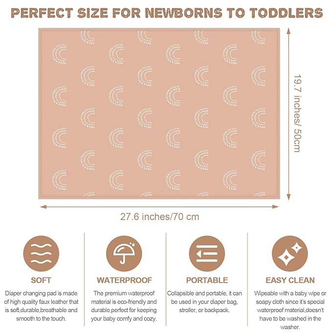 Geelin 3 Pcs PU Baby Diaper Changing Pad Liner 20 x 28 Inch Foldable Portable Waterproof Changing Pads Mat for Toddler Baby Newborns Travel Seating Lie Bed Gifts Supplies