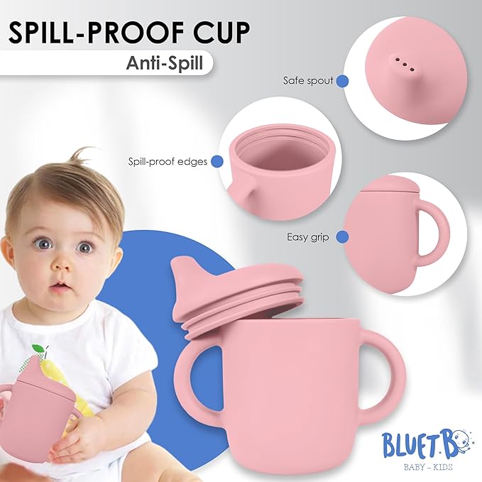 Bluet B - Baby Feeding Set – 4 PCS Silicone Tableware with Suction Plate, Bowl, Cup & Spoon - Extra-Thick Premium Silicone, BPA-Free, Food Grade, Microwave & Dishwasher Safe