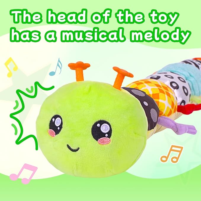 SRICH Baby Musical Plush Caterpillar Toy - 0-12 Months Tummy Time & Head Lifting Soft Sensory Toy, Rattle, Rustling Sounds & Mirror, Perfect Gift for Boys & Girls