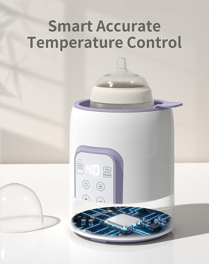 Grownsy Bottle Warmer, 8-in-1 Fast Baby Bottle Warmer for Breastmilk or Formula, Smart Temperature Control and Automatic Shut-Off Milk Warmer, Baby Essentials for Newborn- Purple