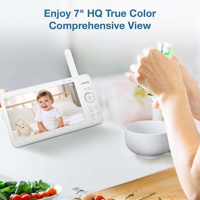 VTech 7" Baby Monitor with IPS Screen, Pan Tilt Zoom Camera, No WiFi Video Baby Monitor with Camera and Audio, Multi-Color Night Light, 2-Way Talk, Lullabies, Advanced HQ Max