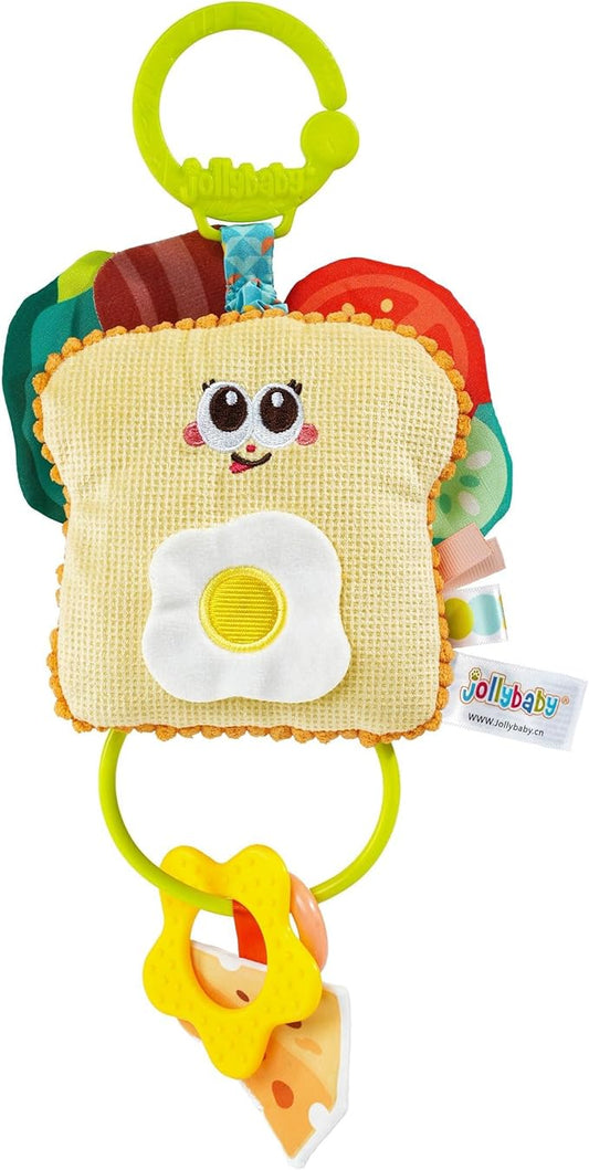 Jollybaby Baby Pull Vibration Toy - Tummy Time Sensory Hanging Toys for Car Seat, Stroller, Crib & Play Gym, with Babies Rattles & Teether, Airplane Travel Toys for Toddlers Gift- Toast