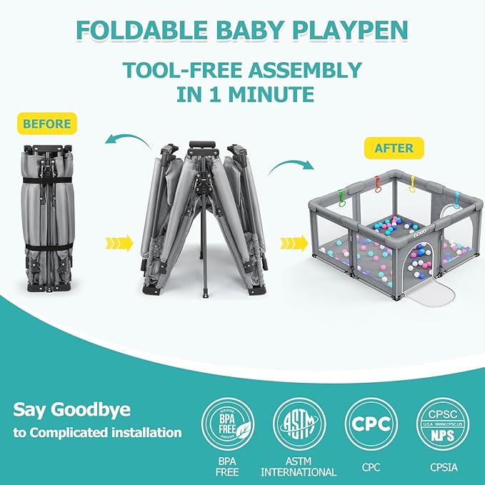 OCATO Baby Playpen Play Pen: Foldable Playpen for Babies and Toddlers Playard for Indoor Outdoor Activity Center Game Fence Safety Area Toddler Play Pen for Babies 6-12 Months Baby Gifts (50" × 50")