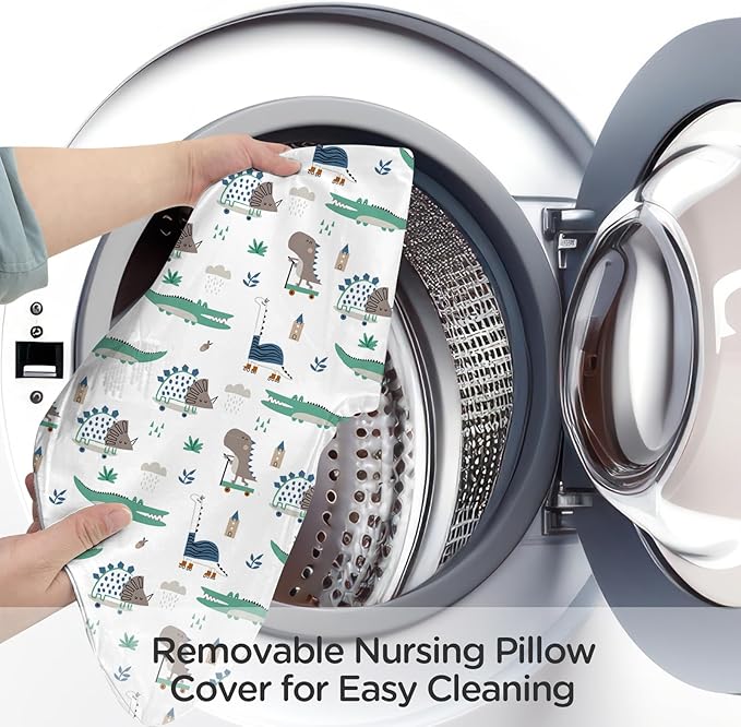 Little Grape Land Nursing Pillow, Upgraded Breastfeeding Pillow for Mom, Breastfeeding Bottle Feeding for 0–16 Months, Machine Washable Cover with Firm Breathable Filling for Tummy Time, Alligator