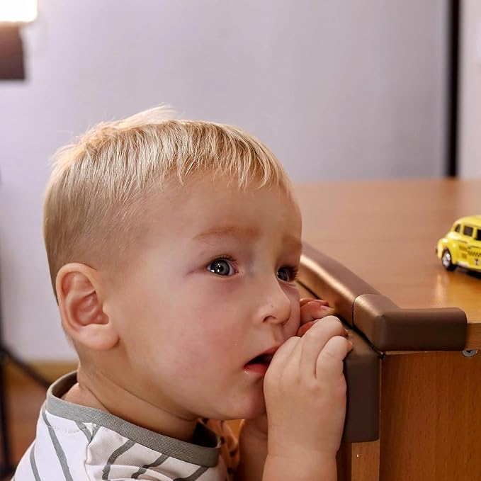 12-Pack Corner Protectors Baby Proof, Furniture Corner and Edge Safety Bumpers, Soft Rubber Foam Cushion Covers, 3M Taped Corner Guards, Baby Child Proofing Pads, Table Corner Protectors, Brown