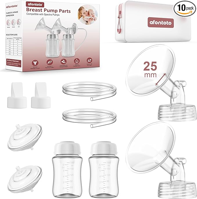 25mm Flange Replacement Pump Parts Compatible with Spectra S1/S2/9Plus, Full Set Pump Parts Kit for Spectra Include 25mm Flange,Duckbill Valve,Backflow Protector,Tube,Bottle, Not Original Accessories