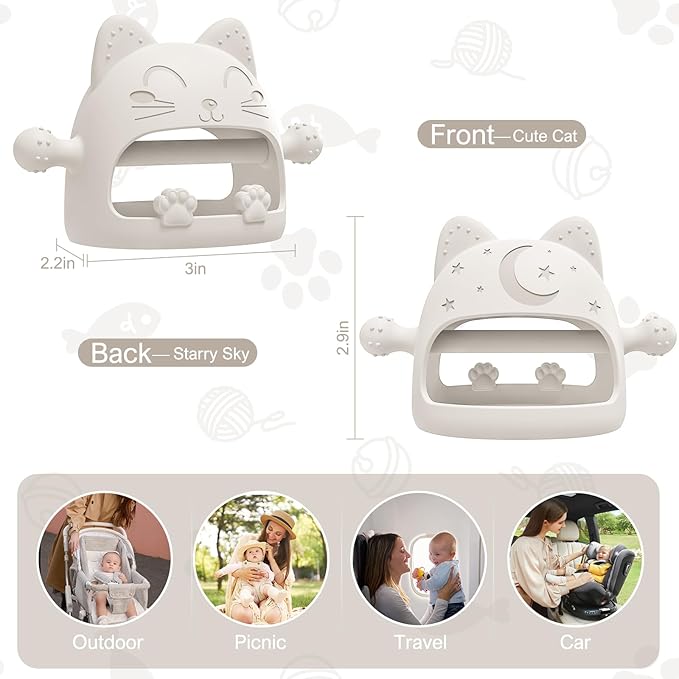Baby Teether-Teething Toys for Babies 0-6 Months-Silicone Teething Mitt with Cute Cat Shape Baby Toys 6 to 12 Months,Newborn Essentials Must Haves for Teething Relief,Ideal Baby Shower Gifts for Moms