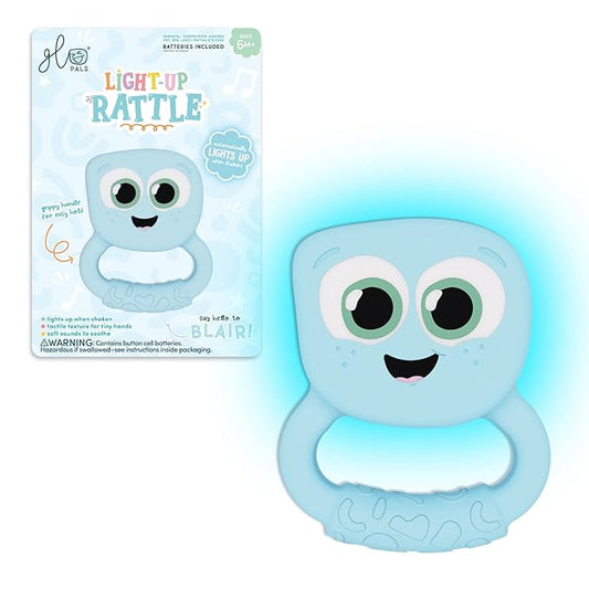 Glo Pals Light-Up Rattle – Sensory Baby Rattle Toy That Glows 7 Fun Colors – Soft Silicone Toy for Babies – Baby Rattle – Blair