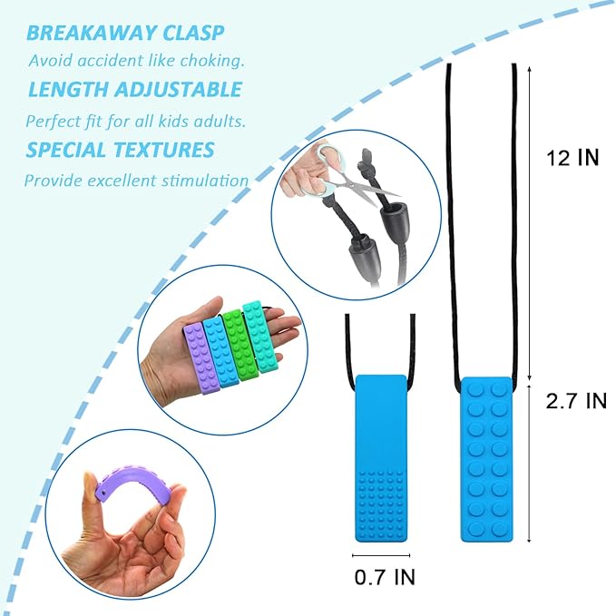 Chew Necklaces for Sensory Kids, Chewy Necklace Bundle for Boys Girls and Adults with Autism, ADHD, SPD, Silicone Chewable Sensory Oral Motor Teether Toys for Biting, Teething Anxiety Needs 7 Pack