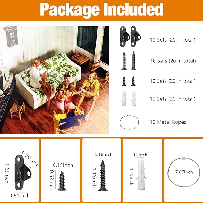 Furniture Anchors (10 Packs) Anti Tip Furniture Anchors for Baby Proofing, Furniture Wall Anchor Earthquake Straps for Furniture Dresser Wall Safety Anchor Furniture Fasteners to Wall, Black