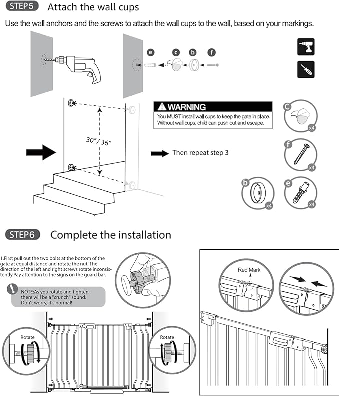 Mom's Choice-GROWNSY Baby Gate for Stairs, 29.5"-48.4" Pressure Mounted Baby Gate for Top of Stair&Doorway with V-Shaped Rods, Anti-Trip Pedal, Extra Wide Stairs Dog Gate Easy Install w/Red Reminder