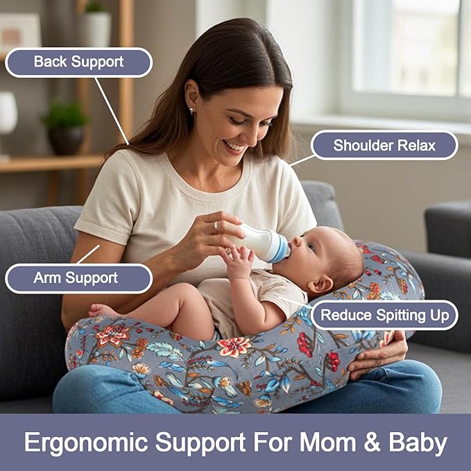 x-vesolje Nursing Pillow, Breastfeeding Pillow with Removable Cover, Ergonomic Breast Feeding Pillow, Baby Feeding Pillow for Mom Easier Breastfeeding- Original Size/Peony