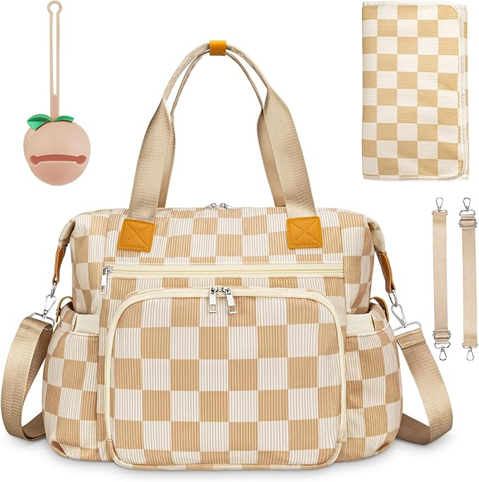 Diaper Bag Tote, Baby Diaper Tote Bags Crossbody Hospital Bag Travel Large Mommy Bag, with Silicone Pacifier Case