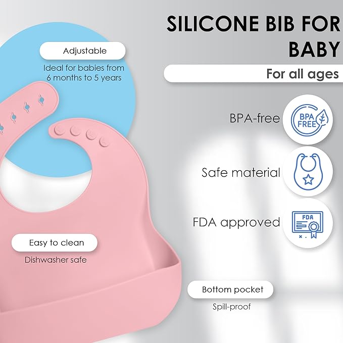 Bluet B- Silicone Baby Feeding Set With Pacifier - Led Weaning Supplies - Spoons, Suction Bowl, Plate - Utensils for First Foods - 11pcs - Pink