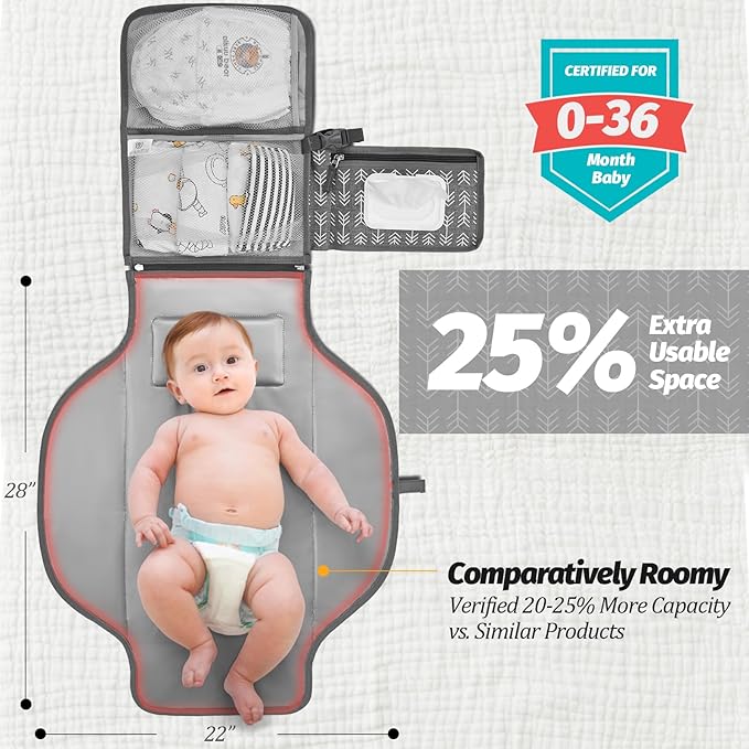 Portable Diaper Changing Pad - Changing Pad Portable with Wipes Pocket, Waterproof Diaper Changing Mat, Portable Changing Pad for Baby, Newborn Gift (Grey Arrows)