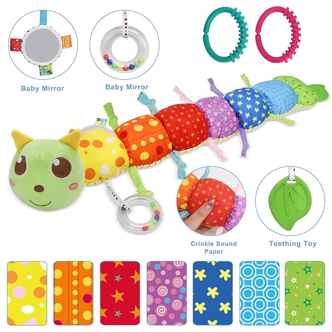 Infant Rattle Socks Toys 0 to 12 Months, Baby Wrist Rattle Foot Finder Socks Set, Birthday Holiday Present for Newborn Boy Girl 0/3/4/6/7/8/9/12/18 Months Kids Toddler (Green Caterpillar)