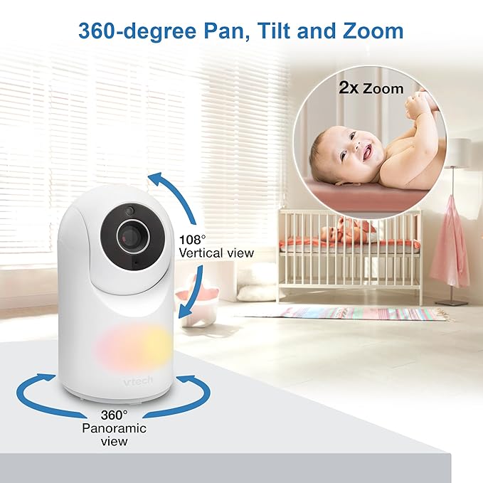 VTech Video Baby Monitor with Camera and Audio, 3.5" LCD Screen, Pan-Tilt-Zoom, 2-Way Talk, VOX Mode, Night Light, Lullabies, Soothing Sounds, Temperature Sensor, Long Range, No WiFi: VM4263 (White)