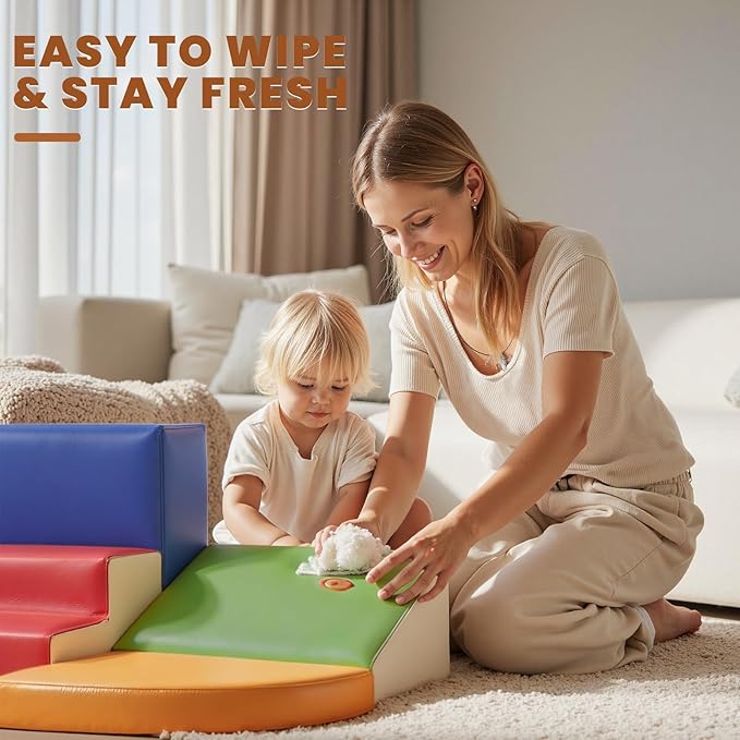 Foam Climbing Blocks for Toddlers: 6-Piece Soft Play Set - PU Leather Climbing and Crawling Toys - Indoor Baby Learning Gym - Kids Play Structure for Birthday Gift