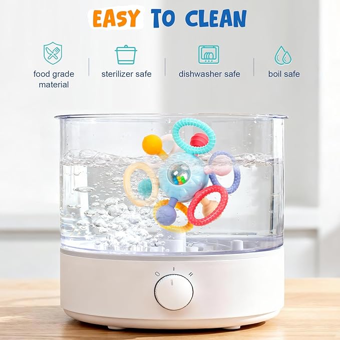 Baby Teething Toys for 0-6 6-12 Months, BPA Free Food Grade Silicone Teether, Infant Sensory Chew Rattles Toys, Gifts for Infant Newborn Boys Girls 0 3 6 9 12 18 Months, Sky Blue