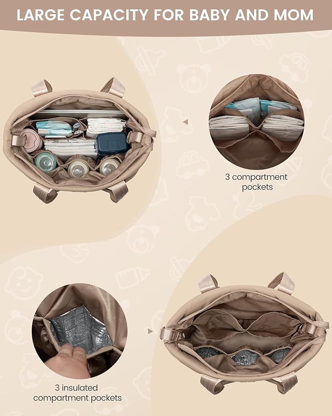 LOVEVOOK Diaper Bag Tote, 15.6inch Puffer Baby Diaper Bag Waterproof Travel Diaper Tote with Changing Pad Pacifier Case