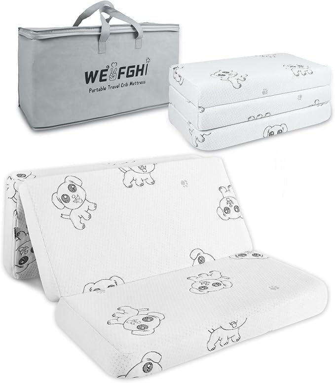 WEVFGHI Trifold Pack and Play Mattress, 38"x 26" Pack N Play Mattresses Pad with Carry Bag, Premium Memory Foam Mattress for Pack and Play Washable Cover