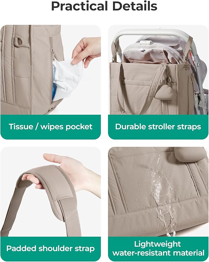 BAGSMART Diaper Bag Tote Puffer, Hospital Bag for Labor Delivery with Pacifier Case, Lightweight Baby Bag for Travel, Work | Multifunctional, Insulated Pockets, Water Resistance