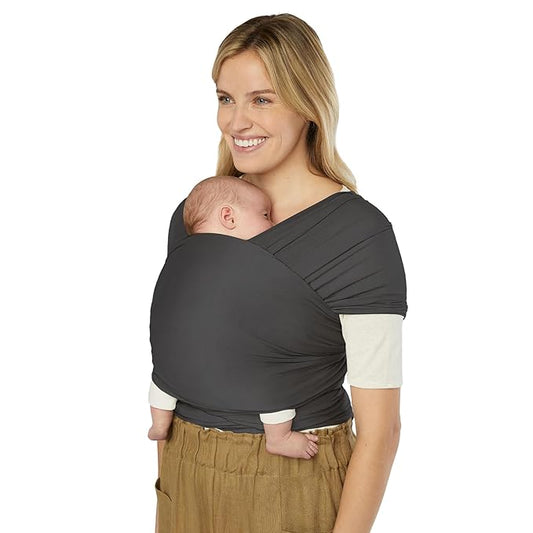 Ergobaby Sustainable Knit Aura Baby Carrier Wrap for Newborn to Toddler (8-25 lbs) - Comfortable, Ergonomic, & Ultra-Soft Newborn Wrap Carrier - One Size Fits Most - Rayon, Soft Black