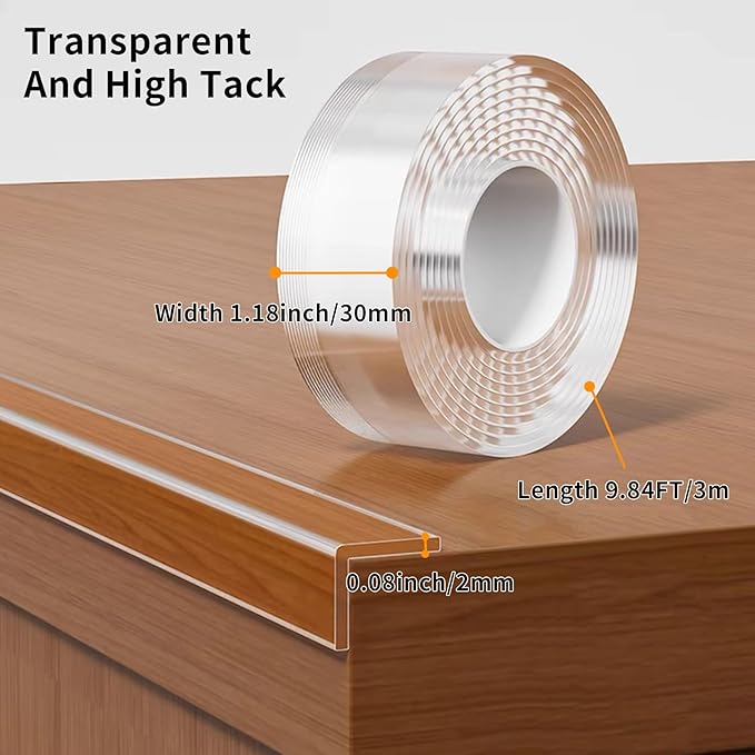 1.18 in x 9.84 FT,Clear Edge Protector Strip Sharp Edge Wrap Cover Tape, Self Adhesive Protective Bumper Guards for Cabinet Door Desk Glass Table Bed Furniture, Kitchen Countertop, Waterproof