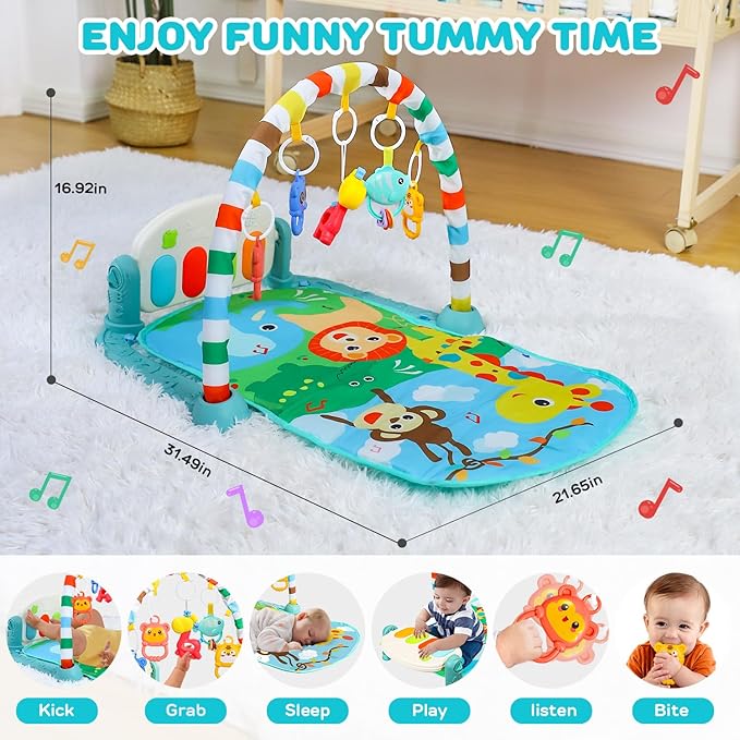 TOY Life Baby Play Mat for Babies 0-6 Months - Tummy Time Mat Activity Center, Kick and Play Piano Playmat Gym for Newborn Babies 0 to 3 6 9 12 Months