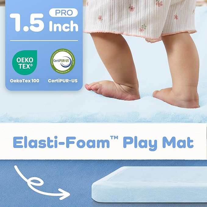 1.5" Thick Baby Play Mat for Floor Tummy Time, 50"x 50" Pro Soft Baby Activity Playmats Playroom, Easy Care with Non-Slip Safe for Infant Toddler Kids Crawling(Blue)