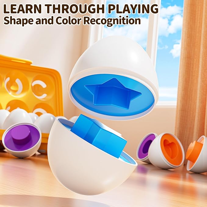 Matched Eggs Toddler Toys 1 2 3 4 Year Old - Shape Color Sorting Games, Kids Easter Eggs, Toddler Sensory Toys, Preschool Educational Boy Toy, Gifts for Baby 6-12 Months+