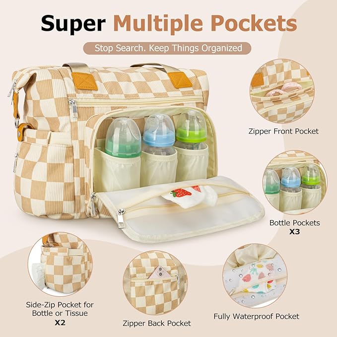 Diaper Bag Tote, Baby Diaper Tote Bags Crossbody Hospital Bag Travel Large Mommy Bag, with Silicone Pacifier Case