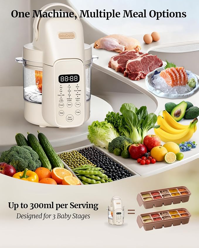 Baby Food Maker, 9 in 1 Glass Baby Food Processor Steamer Puree Blender with 6 Blades, One Step Cook Grinding, Touch Screen Control, Multifunctional Blender with 24h Timer, Dishwasher Safe