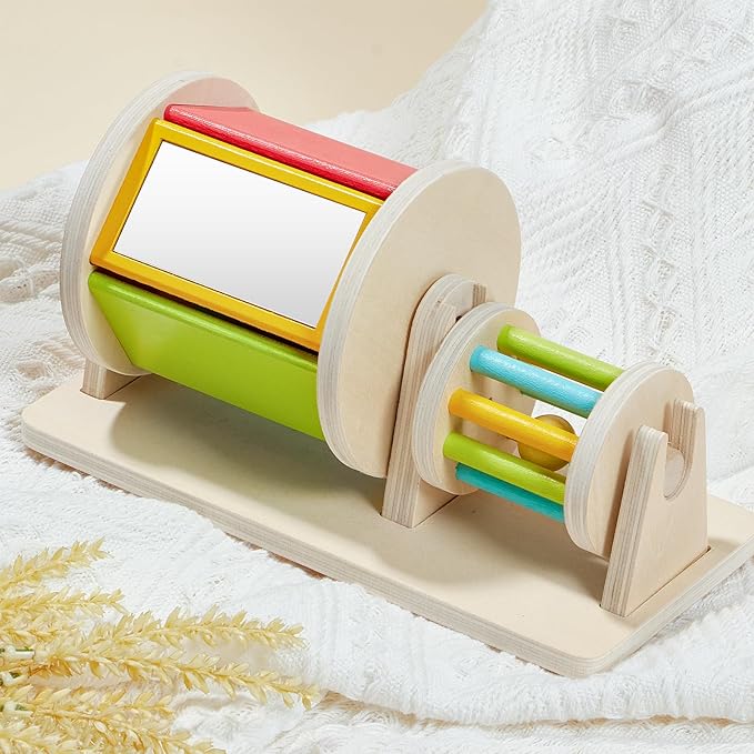 Toyssa Wooden Montessori Toys for Babies 6-12 months with Rainbow Color and Mirror Spinning Drum/Baby Shape puzzle 6-12 months/Sensory Toys Rain Rattle, Montessori Toys Gifts for Toddlers 1 Years Old