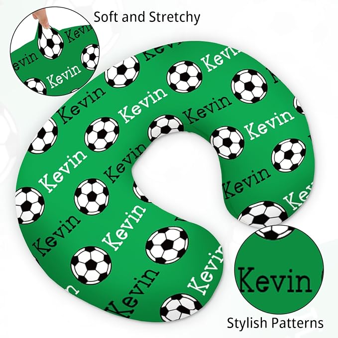 Rucekia Baby Nursing Pillow Cover - Personalized Name Green Soccer Theme Breastfeeding U-Shaped for Bottle Feeding, Ultra Soft Comfortable Breastfeeding Pillow Cover for Infant Baby Boys and Girls