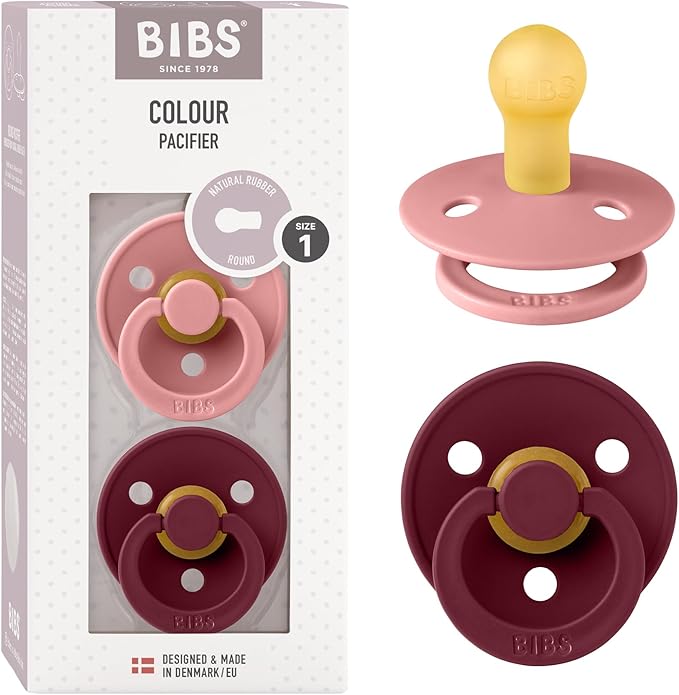 Bibs Pacifiers Color Collection, Set of 2 BPA-Free Latex Pacifiers Made in Europe, Round Nipple Baby Pacifier.