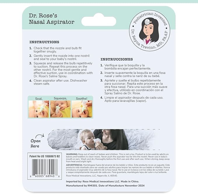 Dr. Rose's Nasal Aspirator for Baby | Pediatrician Patented Dual-Suction Nose Cleaner for Baby (Pack of 2, 2, Count)