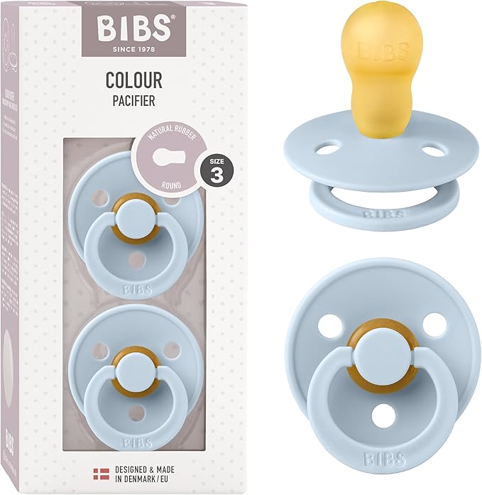 Bibs Pacifiers Color Collection, Set of 2 BPA-Free Latex Pacifiers Made in Europe, Round Nipple Baby Pacifier.