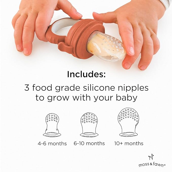 Moss and Fawn Forage Feeder - Soothing Silicone Frozen Breast Milk Popsicle & Baby Food Teething Toy, Pacifier, Fruit Feeder, & Teether - BPA, PVC & Phthalate-Free - Terracotta