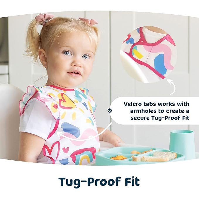 Tiny Twinkle Mess Proof Baby Bib for Girls | Waterproof Toddler Bib for Eating | Baby Apron for Feeding | Machine Washable | Perfect Shower Gift (Rose, 6–24M)