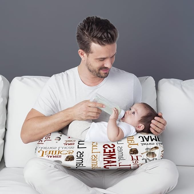 Rucekia Baby Nursing Pillow Cover - Personalized Name Baseballs Design Breastfeeding U-Shaped for Bottle Feeding, Ultra Soft Comfortable Breastfeeding Pillow Cover for Infant Baby Boys and Girls