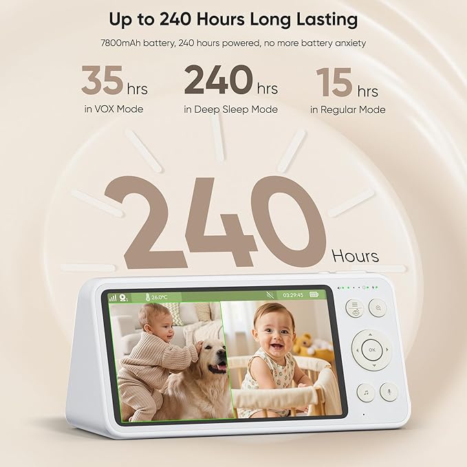 bonoch 2K 5.5" Split Screen Baby Monitor with 2 Cameras, 240hrs Battery, White Noise, 1600ft Long-range, Hack-Proof No WiFi Dual Video Monitor, Night Vision, Smart Detect for Cry/Sleep Turnover/Motion