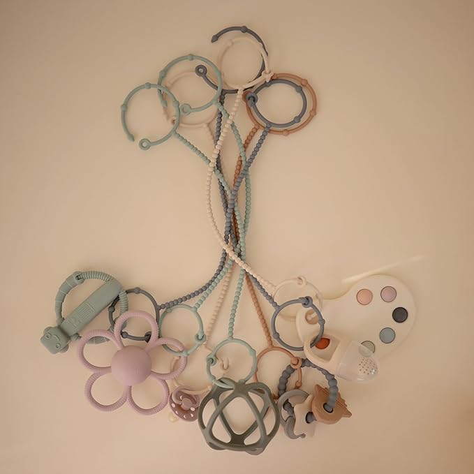 mushie Adjustable Silicone Toy Straps 2-Pack | Baby Accessories Holder for Travel, Stroller, High Chair (Natural/Shifting Sand)