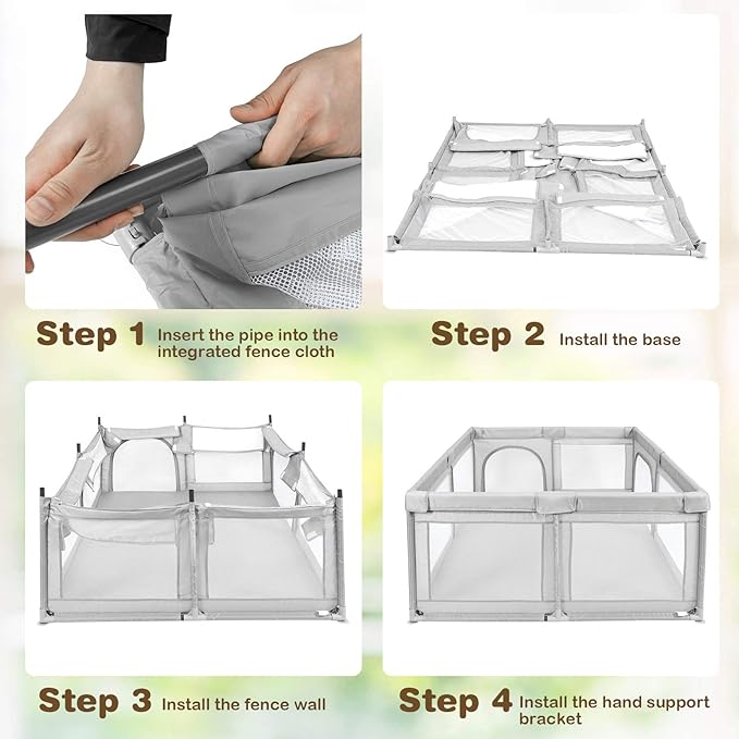 Costzon Playpen for Toddlers, Extra Large Playard Playpen for Toddlers Indoor & Outdoor with Ocean Balls, Non-Slip Suction Cups, Handlebars, Breathable Mesh, Play Pen for Babies 6-12 Months