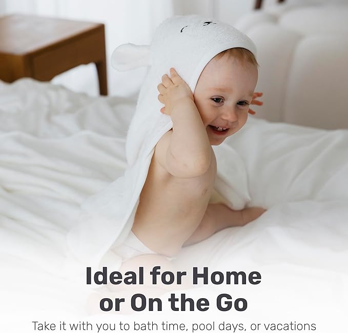 Lamb Babies Snuggle Hooded Bamboo Baby Towel, Ultra-Soft Bamboo Viscose for Warmth and Quick Drying, Functional Bath-Time Essential, Adorable Hooded Baby Towels